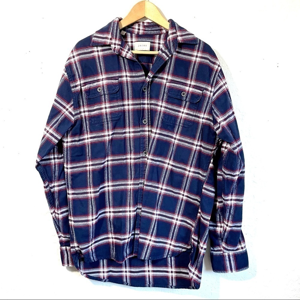 JACHS Cotton Plaid Chest Flap Pockets Shirt Size Large Tall